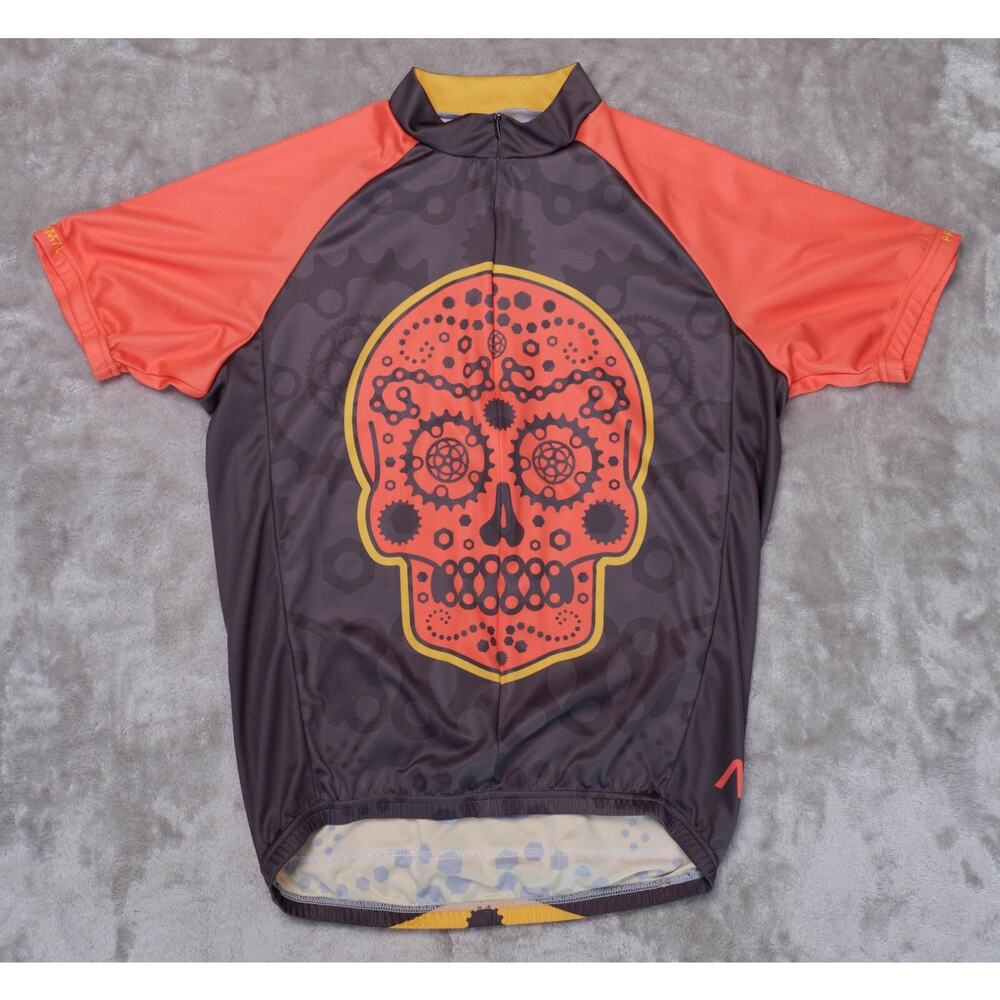 Primal Los Muertos Red Yellow Gray Cycling Jersey Full Zip Shirt Mens Size M